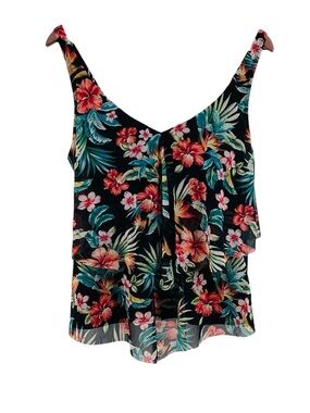 🐵 Krista Floral Layered V-Neck Tankini, Size 1XL